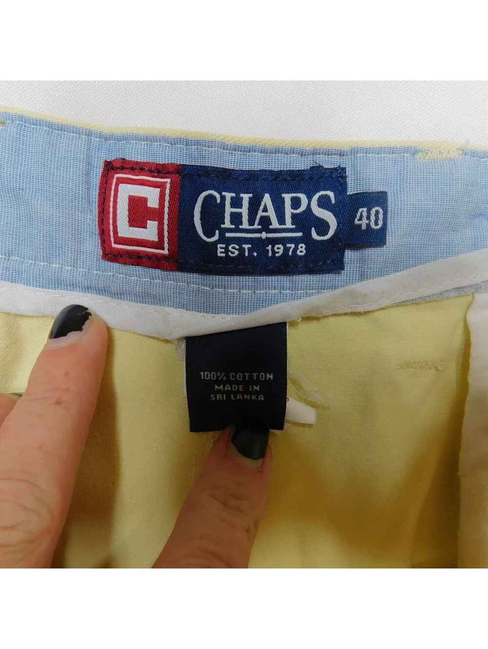 Chaps Men's Pastel Light Yellow 100% Cotton Flat Front Chino Shorts Size 40